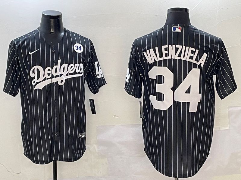 Men Los Angeles Dodgers #34 Valenzuela Black Stripe Jointly Name 2025 Nike MLB Jersey style 7->los angeles dodgers->MLB Jersey
